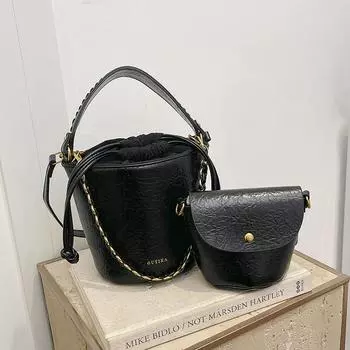 Ретро-сумки-ведра через плечо для женщин из вощеной кожи 2-в-1 с цепочкой на плече Роскошные дизайнерские кошельки и сумки