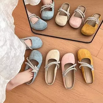 Retro summer retro French one-pedal velvet rhinestone sandals women 2025 new Boken bag head half slippers 35 синий
