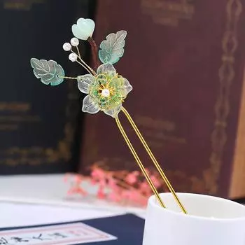 Retro super fairy ancient Hanfu glazed flower fringed hairpin female simple disc hairpin step hair hairpin jewelry