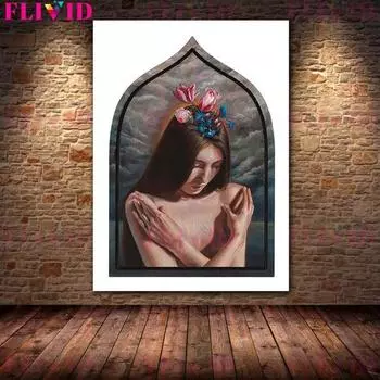 Ретро Сюрреализм Священные девушки и цветы Плакаты и принты Настенное искусство Холст Живопись 21cm30cm NoFrame