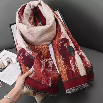 Retro Sweet Style Women s Imitation Cashmere Jacquard Scarf - Japanese & Korean Design for Autumn/Winter Z Jacquard; 67*185 красный