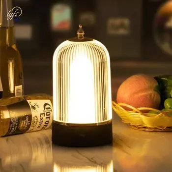 Ретро светодиодная настольная лампа портативная ручка для птичьей клетки сенсорная батарея тип C для бара кофе кемпинг спальня прикроватный ночник настольная лампа