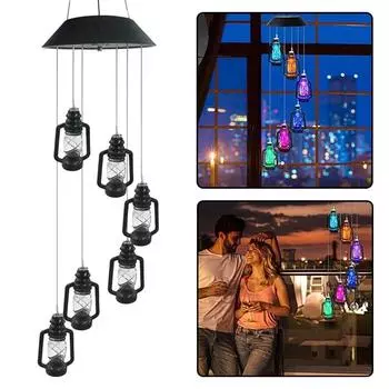 Ретро светодиодный керосиновый светильник Wind Chimes для кемпинга на открытом воздухе, световая гирлянда, гирлянда на солнечных батареях для дома, детской спальни