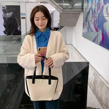 Ретро свитер куртка женская художественная свободная темперамент однобортный кардиган ленивый стиль универсальный однотонный простой вязаный кардиган One Size жёлтый