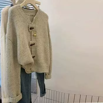Ретро свитер на пуговицах куртка женская на осень и зиму ленивый маленький и короткий вязаный свитер внутри кардигана для женщин one size бежевый