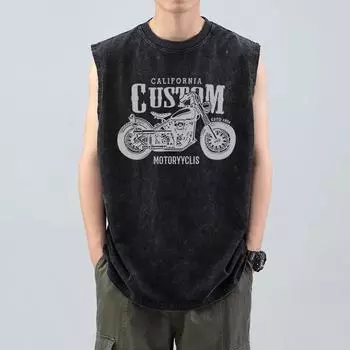 Ретро Свободный и Вываренный Безрукавный Модный Брендовый Спортивный Жилет из Чистого Хлопка Мужская Футболка Лето S