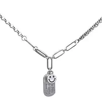 Ретро тайская ключичная цепочка корейская версия смайлик круглая фирменная буква квадратное фирменное ожерелье женский тренд