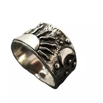 Ретро тайское серебро Солнце Луна в этническом стиле медное кольцо персонализированное мужское кольцо в стиле панк 6