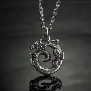 Ретро Taotie Дракон Подвеска Мужские Ювелирные Изделия Свирепый Спиральный Дракон Ожерелье Стерлингового Серебра 925 пробы Мужчины Юбилейные Аксессуары Подарок