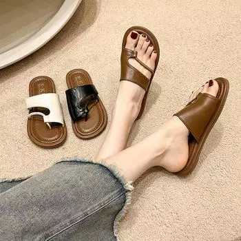 Ретро-тапочки на низком каблуке женские новые летние 2024 года универсальные пляжные классные тапочки 35