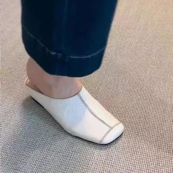 Ретро-тапочки с квадратной головкой на низком каблуке женские весенне-летние тапочки baotou 2025 года ленивые тапочки с одной педалью Muller классные тапочки 35