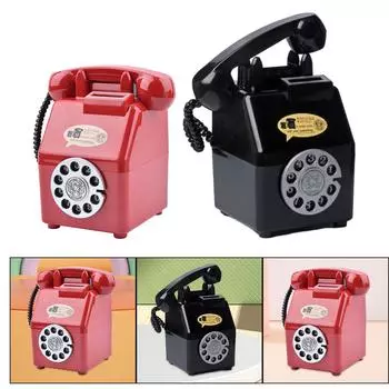 Ретро телефон Копилка Фигурка Настольное украшение Телефон Копилка для хранения денег для полки Домашний шкаф Спальня Гостиная красный