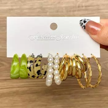 Ретро темперамент C-образные геометрические серьги в форме сердца в форме бабочки Нежный модный простой набор сережек