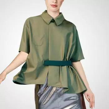 Retro Temperament Design Chic Fancy Long Sleeve Shirt Green- XL
