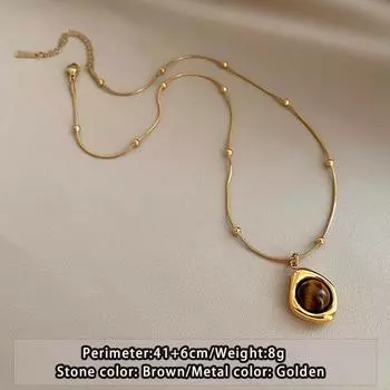 Ретро Темперамент Многослойное Ожерелье с Подвеской из Камня Тигровый Глаз Для Женщин Нержавеющая сталь Двухслойная Цепочка На Ключицу Комплекты Ювелирных Изделий Style 1