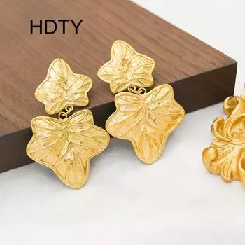 Retro temperament niche design sense maple leaf earrings titanium steel plated 18k gold exaggerated fashion earrings золотой