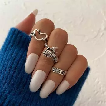 Ретро темперамент Ретро полое кольцо в форме сердца, 3 предмета, кольцо с узором бабочки, кольцо в стиле панк, женское простое модное кольцо