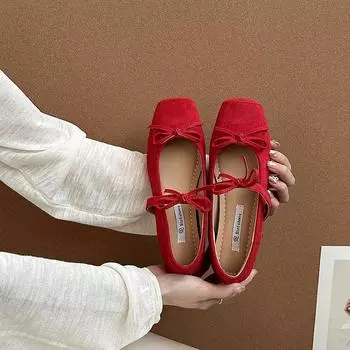 Retro temperament square head bow ballet shoes women s summer new with skirt Mary Jane shoes 35