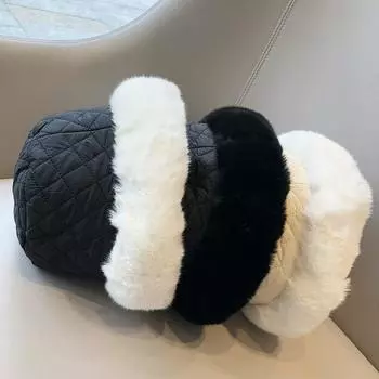 Ретро темперамент теплая клетчатая шляпа рыбака детская утолщенная холодная зимняя плоская верхняя часть шляпа для бассейна прилив шикарный M56-58cm чёрный