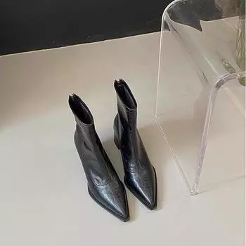 Retro temperament thick heel thin boots women s new outer wear elegant and thin height increase medium heel short boots women 35