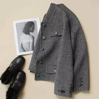 Ретро темперамент веер двухсторонняя шерстяная куртка женское короткое шерстяное пальто 2024 осень и зима Xiaoxiangfeng куртка женское пальто S