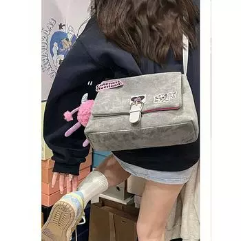 Ретро Темперамент Замшевая Одно Плечо Сумка Почтальона Женская Легкая Роскошная Текстура Универсальный Нишевый Дизайн серый