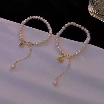 Ретро темпераментная цепочка с жемчужным кулоном на удачу, ручная цепочка, женский браслет, браслет в корейском стиле