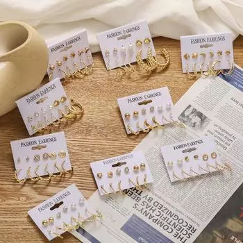 Ретро темпераментные C-образные серьги-карточки, комплект из 6 предметов, геометрические серьги, нежные модные простые серьги