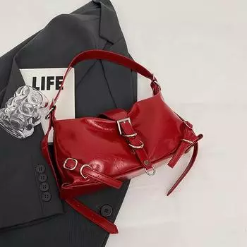 Ретро текстурированная сумка через плечо для женщин женская сумка подмышкой повседневная сумка универсальная однотонная простая красная винная новая