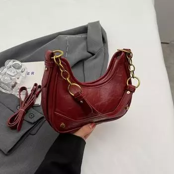 Ретро текстурированная женская сумка через плечо, шикарный дизайн, искусственная кожа, мини-сумка через плечо, осенняя модная женская сумка через плечо (20cm<Max Length<30cm)