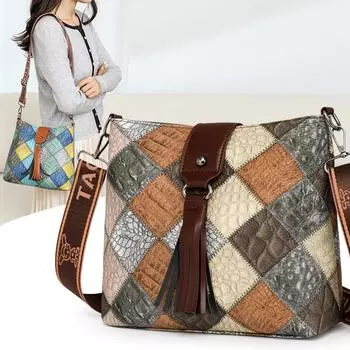 Ретро текстурированная женственная комбинированная цветная сумка через плечо уникальная сумка через плечо косая сумка