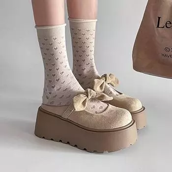 Retro thick bottom heightening bow Mary Jane slippers spring and summer new versatile muffin outer wear girls bag head drag 35 абрикосовый