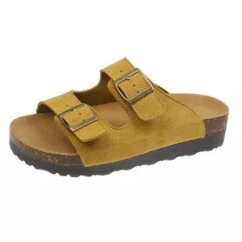 Retro thick-bottomed Boken slippers women s leather outer wear silver sandals new summer versatile one-word drag 35