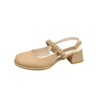 Retro thick heel bag head Mary Jane rear empty sandals 2025 square head evening mid-heel shoes with skirt one-word single shoes 35