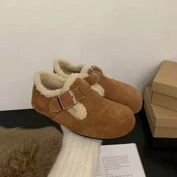 Retro thick-soled fluffy shoes women s shoes wear new autumn and winter matte and fleece warm cotton shoes 35