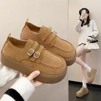 Retro Thick-soled Lefou Shoes Female Spring One-step Single Shoes with Skirt Shoes Fashion Women Summer Shoes Breathable for Hot Weather 35