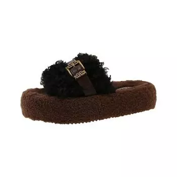 Retro thick-soled one-character cotton slippers autumn new round head fluffy slippers women s outer slippers 35