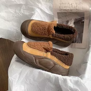 Retro thick-soled velvet thermal cotton shoes, one-pedal loafers, women s new comfortable and not tired foot shoes 35