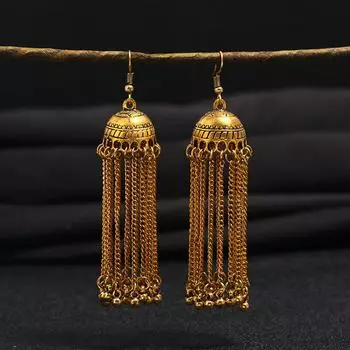Retro Tibetan earrings long tassel personalized birdcage earrings fashion temperament exaggerated chain earrings women