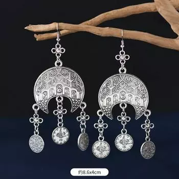 Retro Tibetan silver earrings niche exaggerated personality fringed earrings women s design temperament earrings