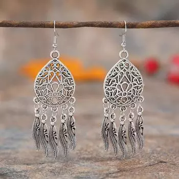 Retro Tibetan silver fringed earrings women s long temperament versatile earrings fashion personality vacation earrings
