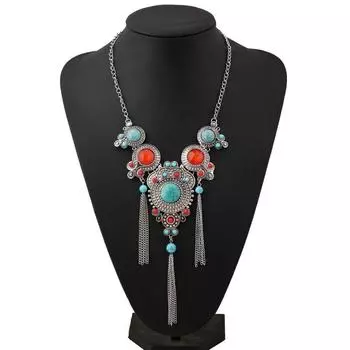 Ретро тибетское ожерелье женское бирюзовое кисточка личность преувеличенная подвеска экзотические тибетские аксессуары разноцветный