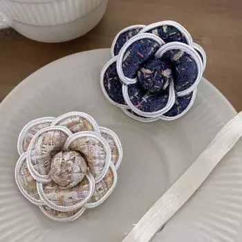 Ретро-ткань Камелия Цветок Брошь Нагрудные значки Ручной Работы Тканевые Художественные Броши Для Женщин Пальто Рубашка Корсаж Модные Украшения Подарки темно-синий