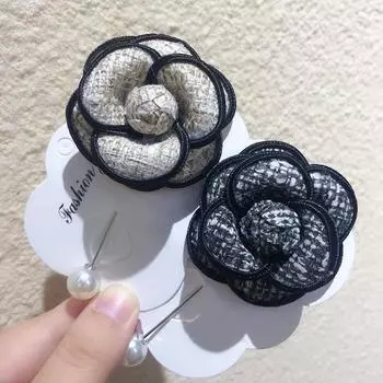 Ретро Ткань Камелия Цветок Брошь Ткань Искусство Жемчуг Длинная Игла Булавка И Броши Шарф Пряжка Ювелирные Изделия Для Женщин Аксессуары