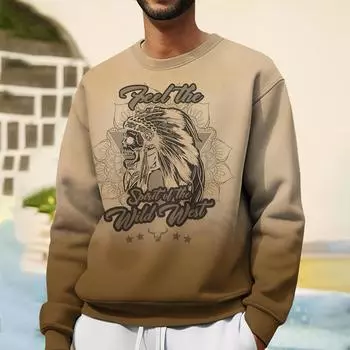 Ретро толстовка для мужчин толстовки пуловер 3d принт индийский этнический принт длинный рукав футболка градиент мужская одежда топы S