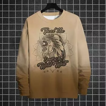 Ретро-толстовка для мужчин, толстовки, пуловер с 3D-принтом, индийский этнический принт, футболка с длинным рукавом, градиентная свободная мужская одежда, топы S