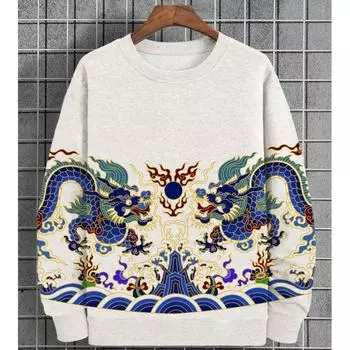 Ретро-толстовки для мужчин, пуловер с 3D-принтом, узором дракона, футболка с длинными рукавами, осенняя свободная мужская одежда, топы S