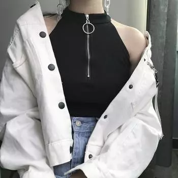 Ретро топ с застежкой-молнией, женский короткий вязаный камуфляжный топ без рукавов, повседневный топ на бретелях S