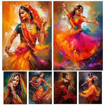 Ретро традиционные индийские женщины народный танец красивые индийские женщины 5D Diy алмазная живопись настенная картина комната украшение дома Full Round 20x30CM