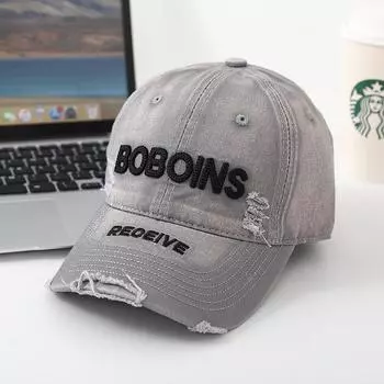 Ретро трехмерная вышивка букв рваная бейсболка женская бренд tide универсальная кепка с изображением лица маленькая парная кепка M56-58cm чёрный